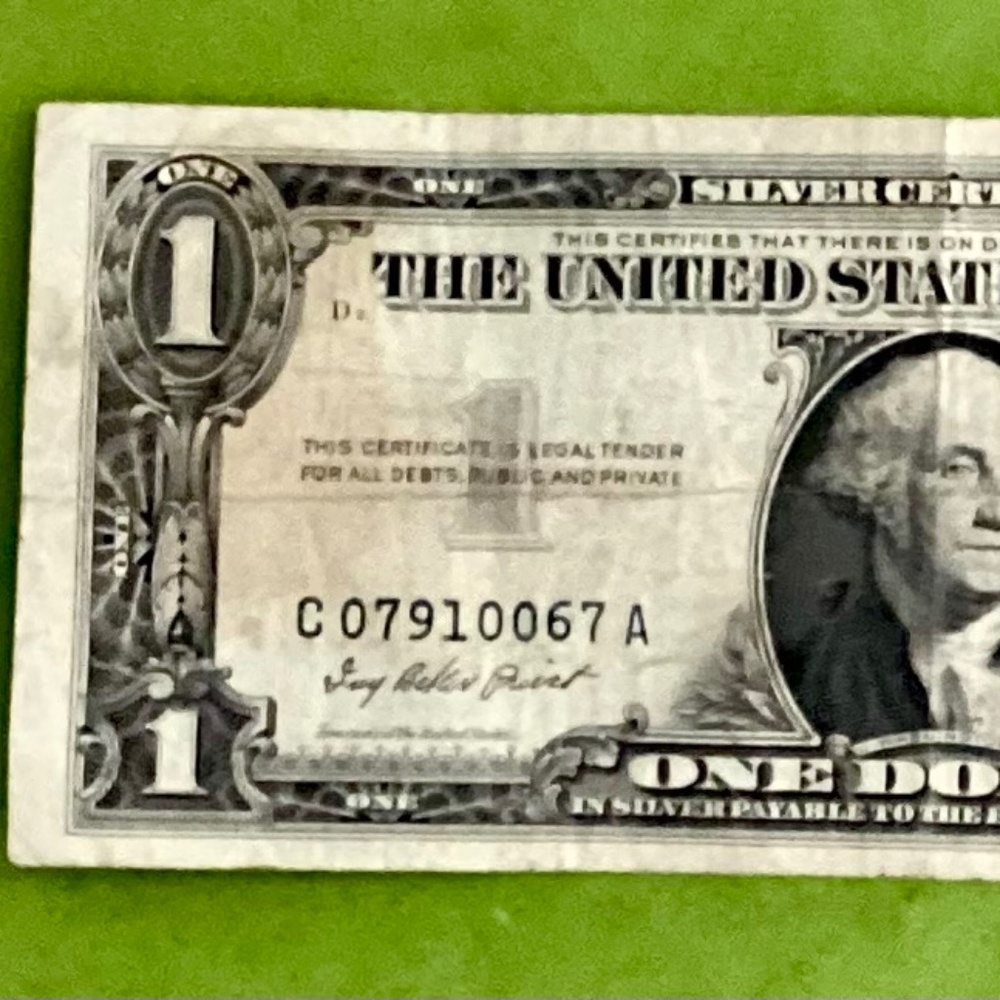 1957 Treasury Dollar Bill Blue Seal C07910067A Misaligned - Picture 2 of 3